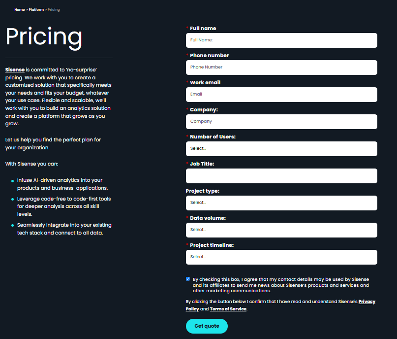 sisense pricing page